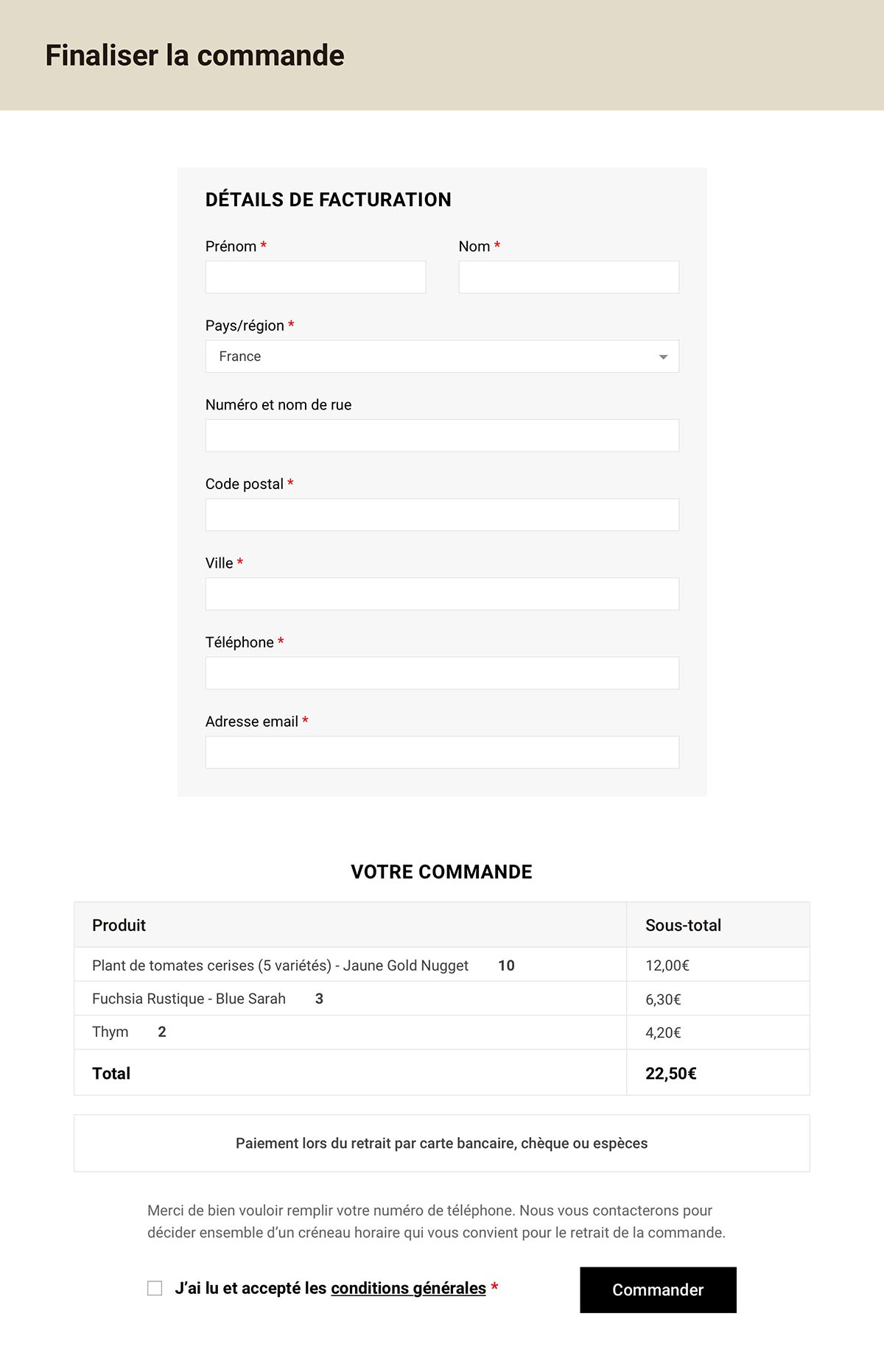 A close-up of the checkout form and the order summary